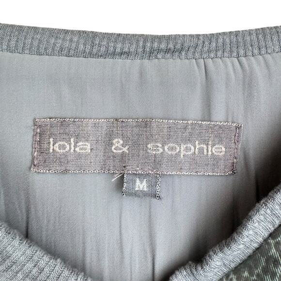 Lola & Sophie Gray Reptile Snake Print Asymmetrical Zip Long Sleeve Twofer Top - Picture 10 of 12